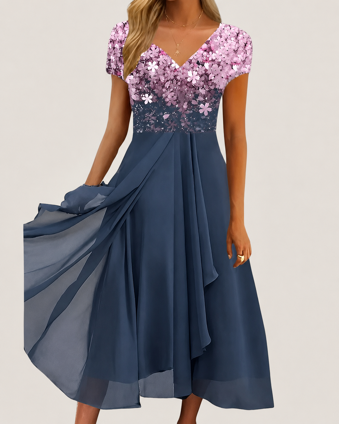 Kvinders Midi Kjole Blomstret Chiffon