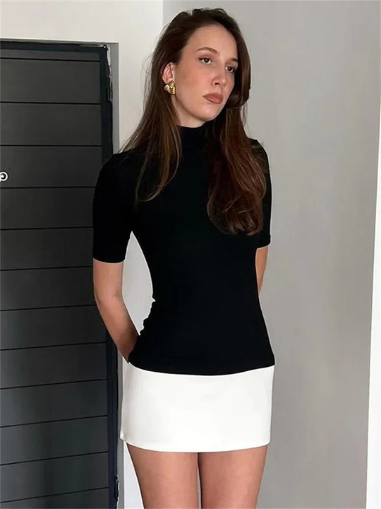 Kvinders Kontrast Patchwork Bodycon Minikjole