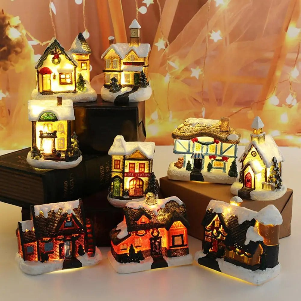 6 stk. sæt LED-julescene-landsbyhuse