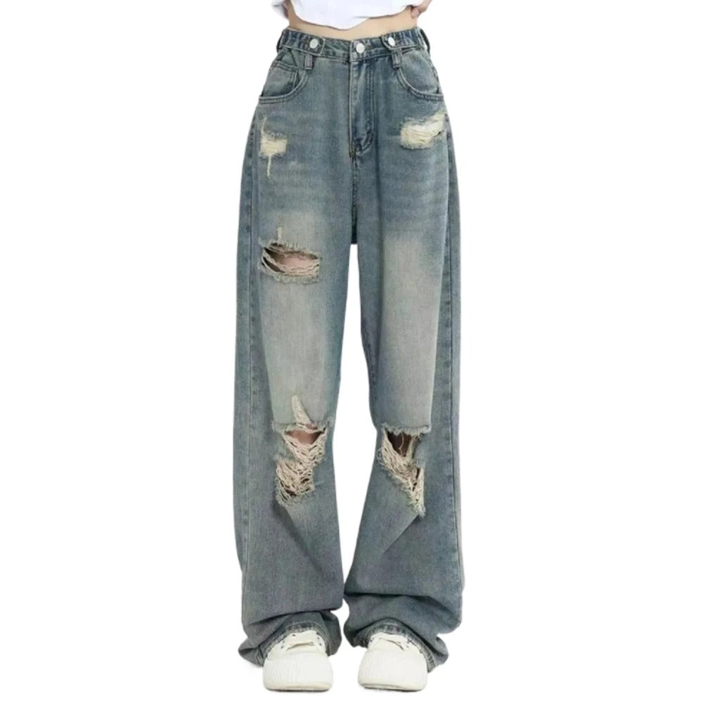 Ripped jeans med høj talje til kvinder