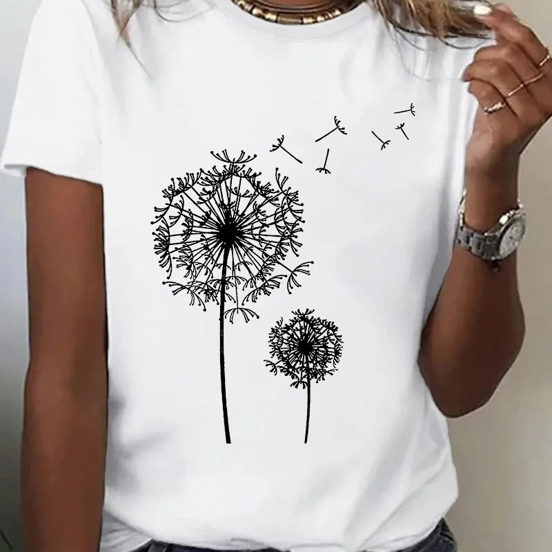 Mælkebøtte Print Crew Neck T-shirt