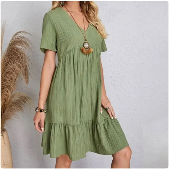Dame V-hals Peplum Fit Flare Kjole
