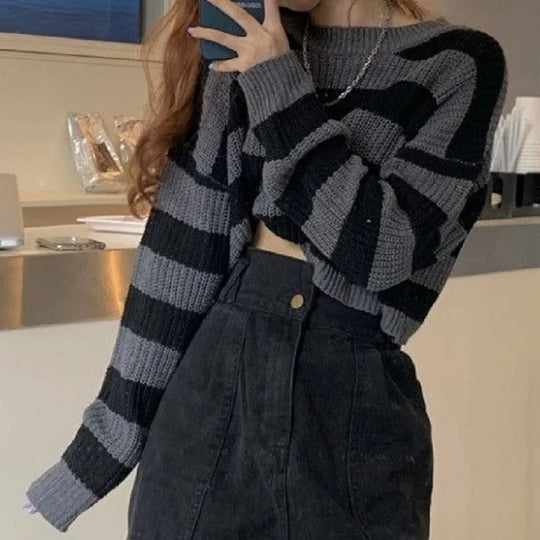 Vintage Oversized Cropped Sweater til kvinder