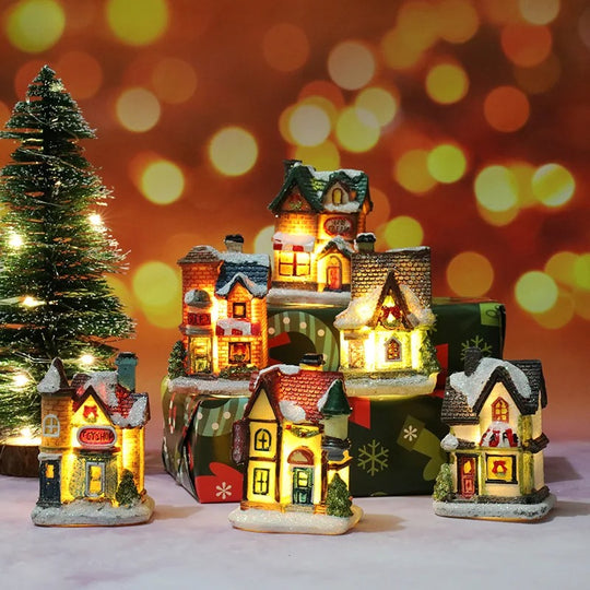 6 stk. sæt LED-julescene-landsbyhuse