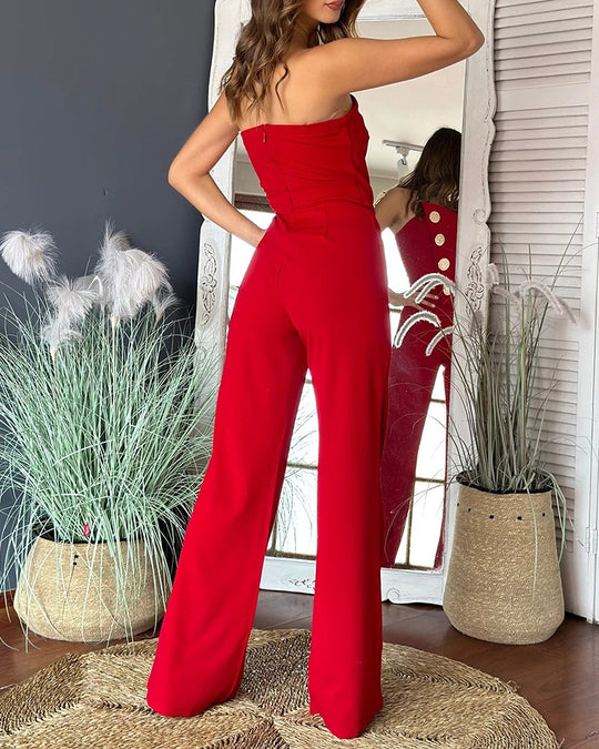 Asymmetrisk bandeau-stropløs jumpsuit