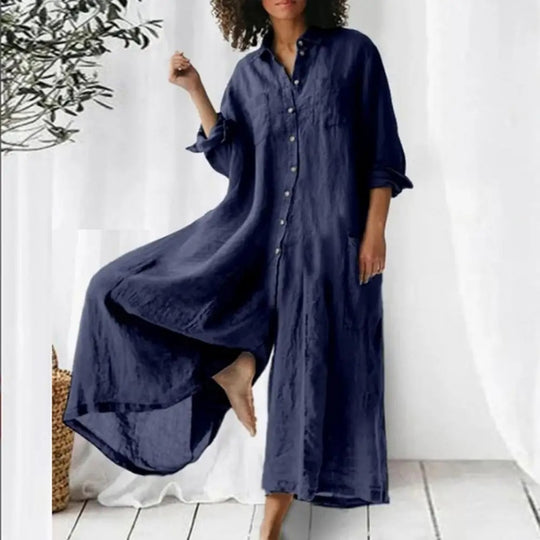 Overdimensioneret jumpsuit i bomuld og hør til kvinder