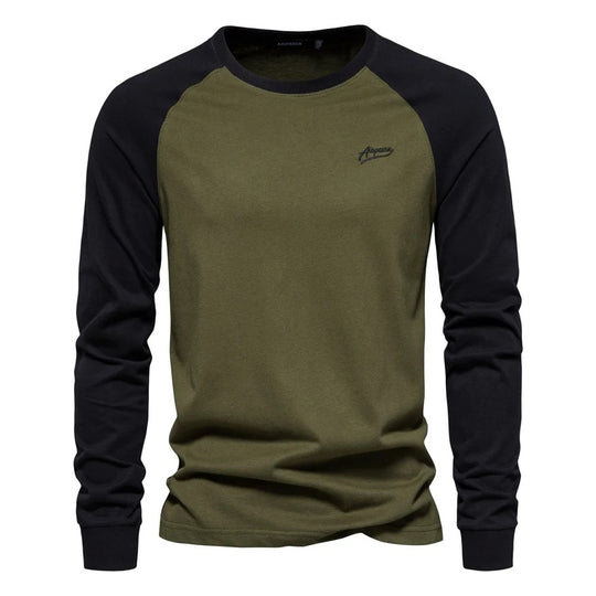 Langærmet patchwork-T-shirt til mænd