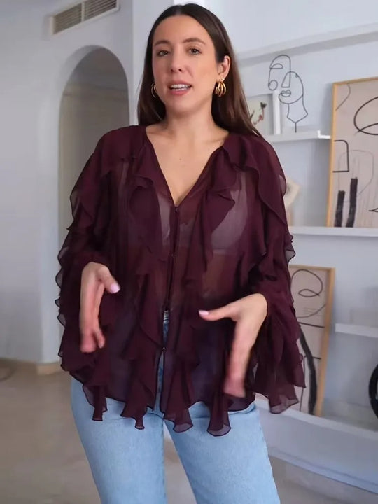 Gennemsigtig lagdelt bluse til kvinder