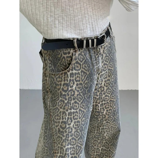 Leopard-bukser med høj talje til kvinder