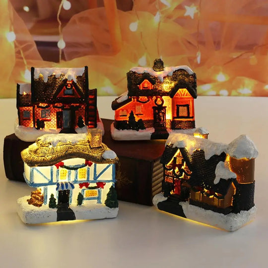 Landsbyhuse med julescene