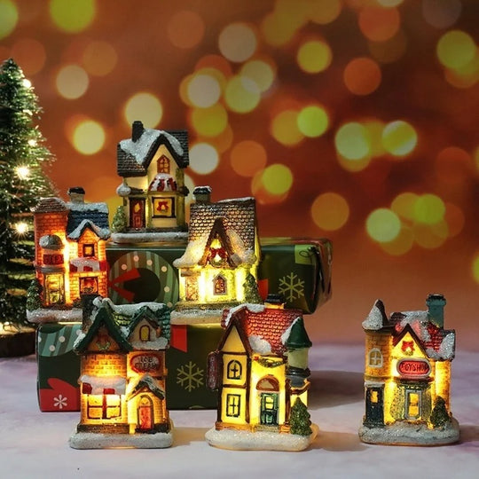 6 stk. sæt LED-julescene-landsbyhuse