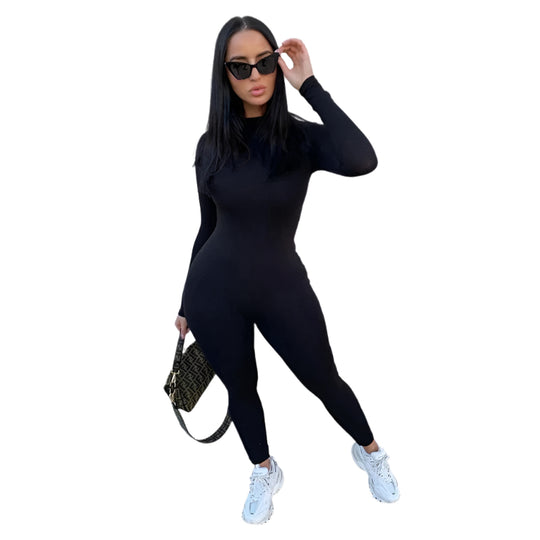 Dame elastisk langærmet jumpsuit