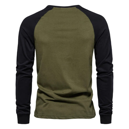 Langærmet patchwork-T-shirt til mænd