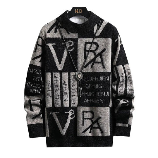 Stribet sweater med rund hals til mænd