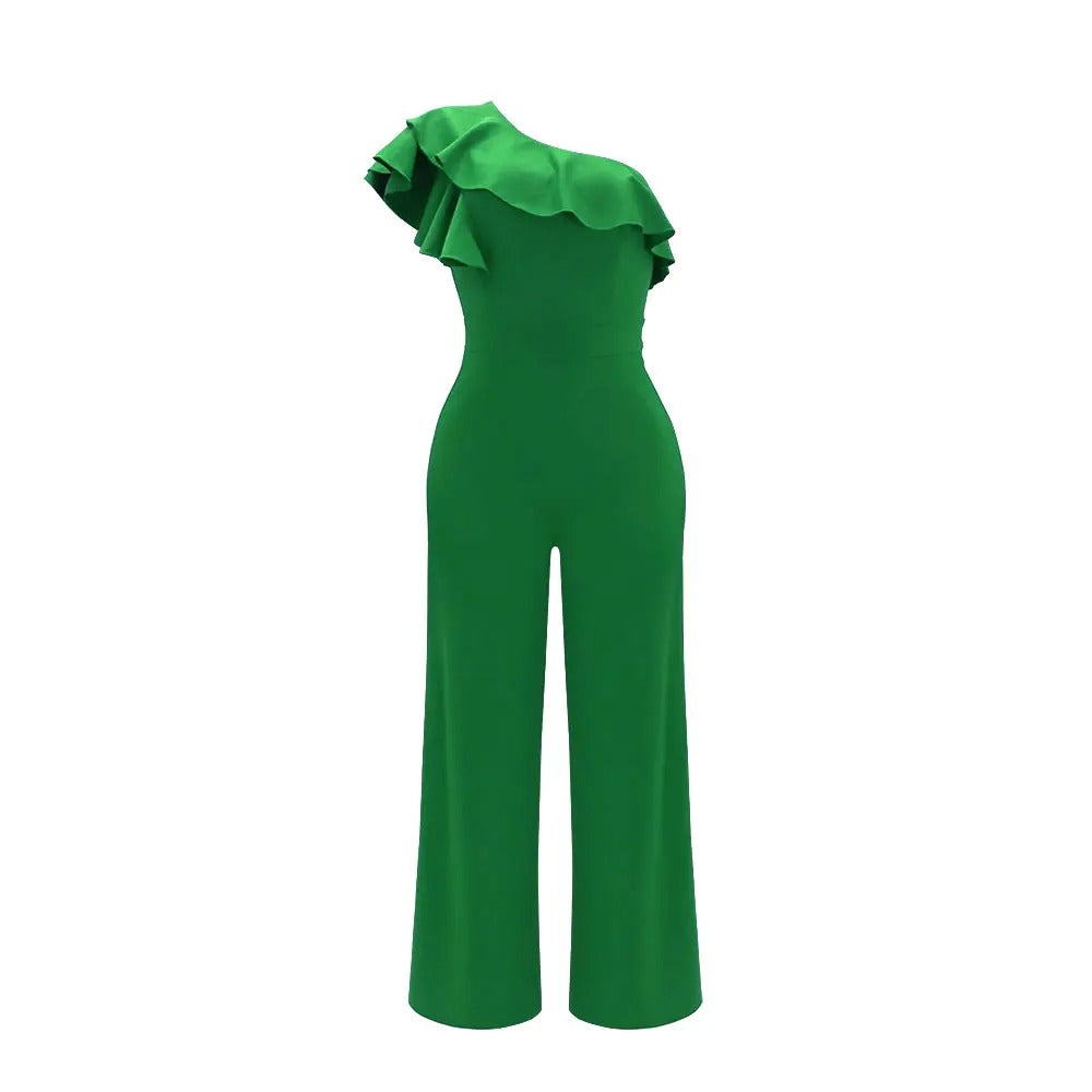 Jumpsuit med en skulder og flæser til kvinder