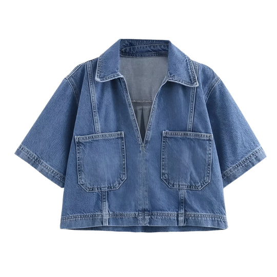 Denimnederdel og kortærmet skjorte til kvinder