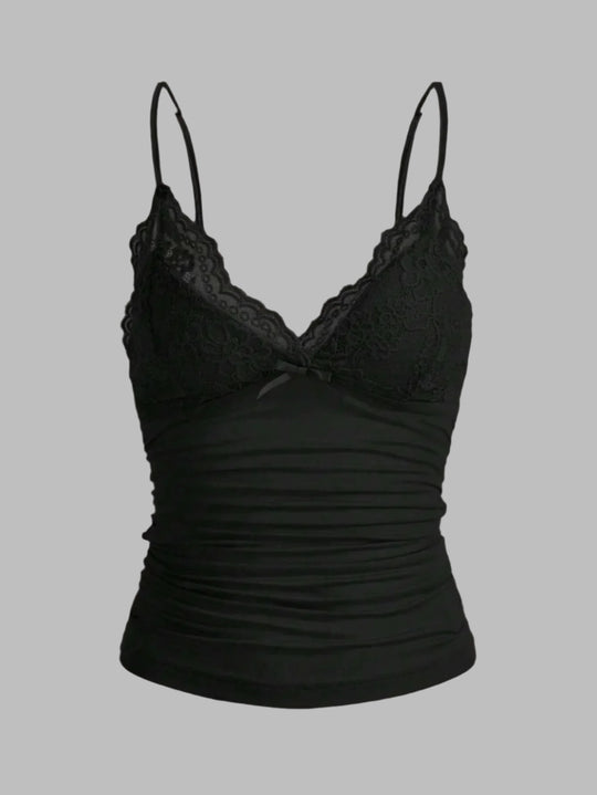 Kvinders kontrast blonde sløjfe Front Crop Cami Top