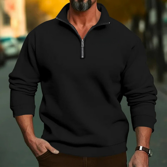 Sweatshirt med standkrave og halv lynlås til mænd