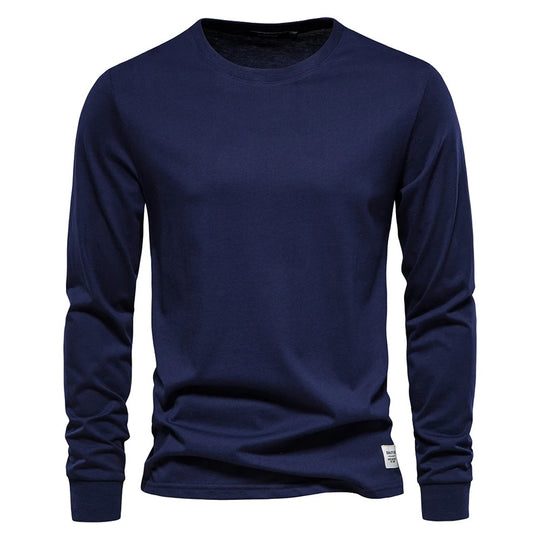 Ensfarvet langærmet T-shirt til mænd