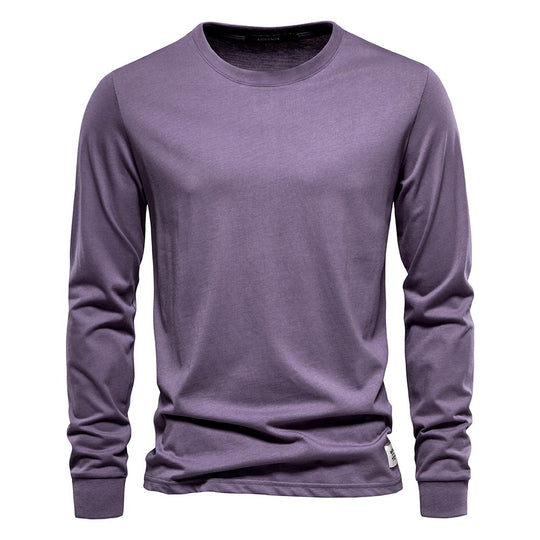 Ensfarvet langærmet T-shirt til mænd