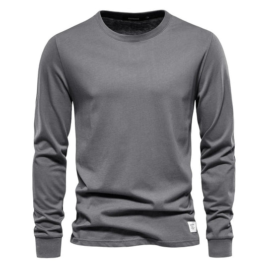 Ensfarvet langærmet T-shirt til mænd