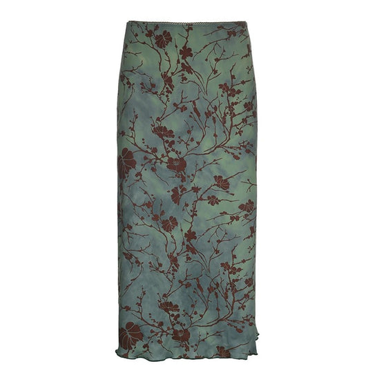Vintage midi-nederdel med blomsterprint