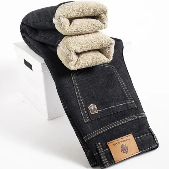 Lige bukser i lammefluff-denim til mænd
