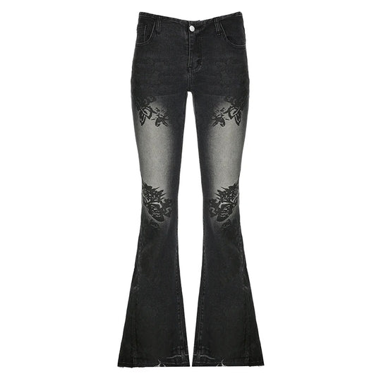 Blomsterprint lavtaljede denimbukser