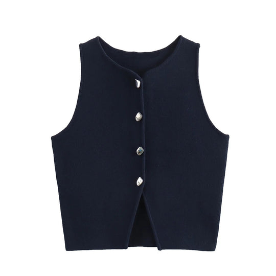 Strikket Crop Tank Top med knapper til kvinder