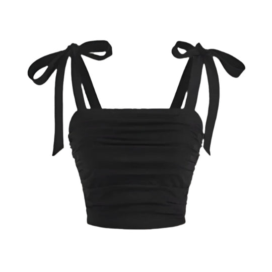 Ruffle Tie Shoulder Crop Top til kvinder