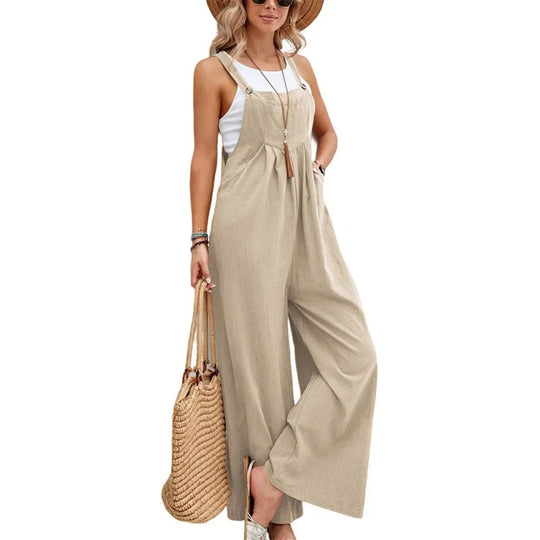 Baggy bib jumpsuit til kvinder med brede ben