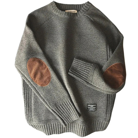 Oversized patch-strikket sweater til mænd