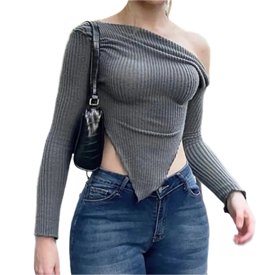 Asymmetrisk ribbet fritidssweater