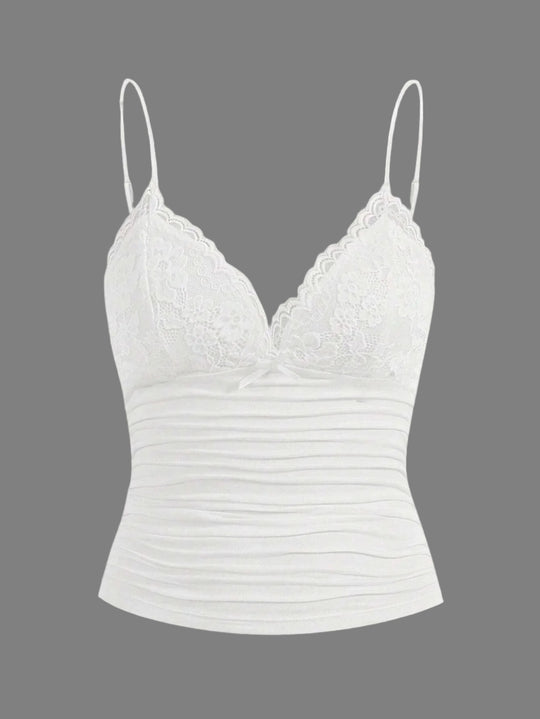 Kvinders kontrast blonde sløjfe Front Crop Cami Top