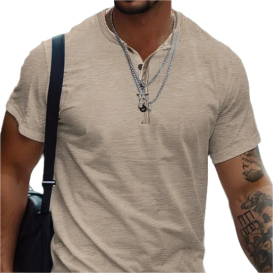 Herre T-shirt uden krave i ensfarvet