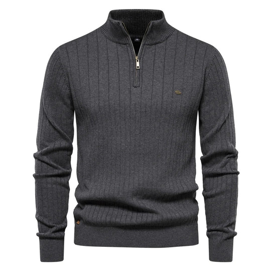 Strikket sweater med standkrave til mænd