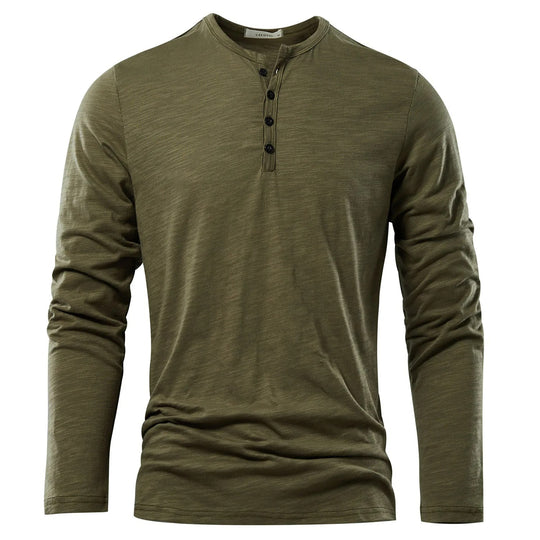 Langærmet T-shirt med Henley-hals til mænd