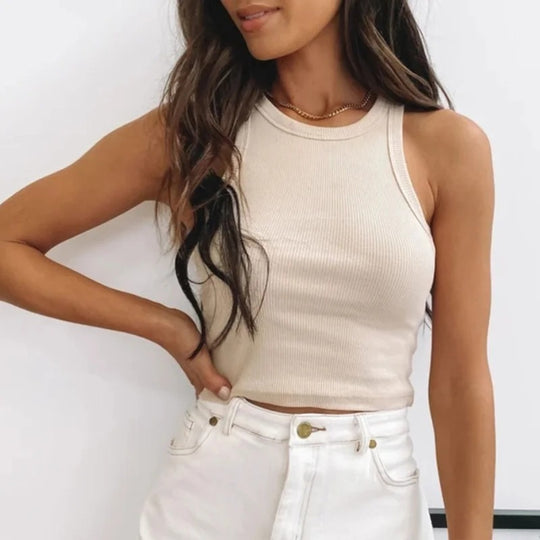 Ribbet Off-Shoulder Crop Tank Top til kvinder