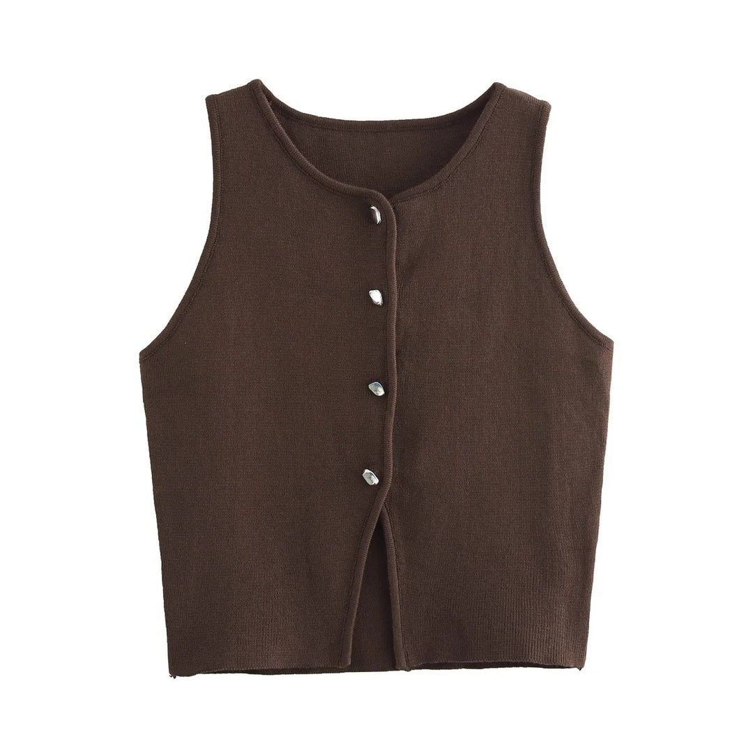 Strikket Crop Tank Top med knapper til kvinder