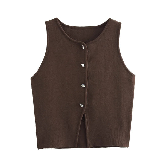 Strikket Crop Tank Top med knapper til kvinder
