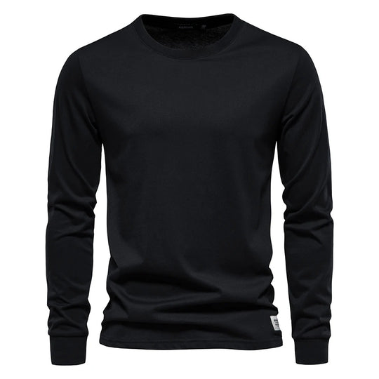 Ensfarvet langærmet T-shirt til mænd