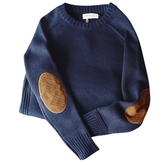 Oversized patch-strikket sweater til mænd