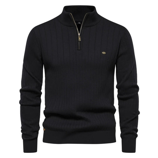 Strikket sweater med standkrave til mænd