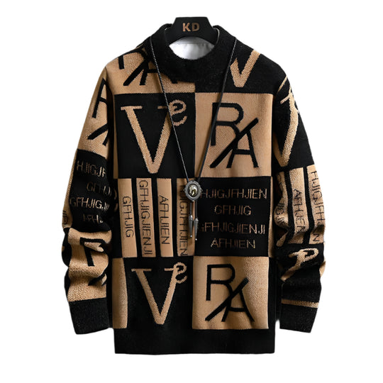 Stribet sweater med rund hals til mænd
