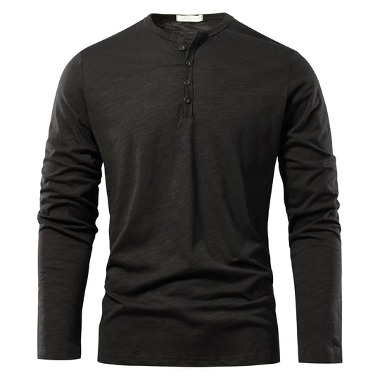 Langærmet T-shirt med Henley-hals til mænd