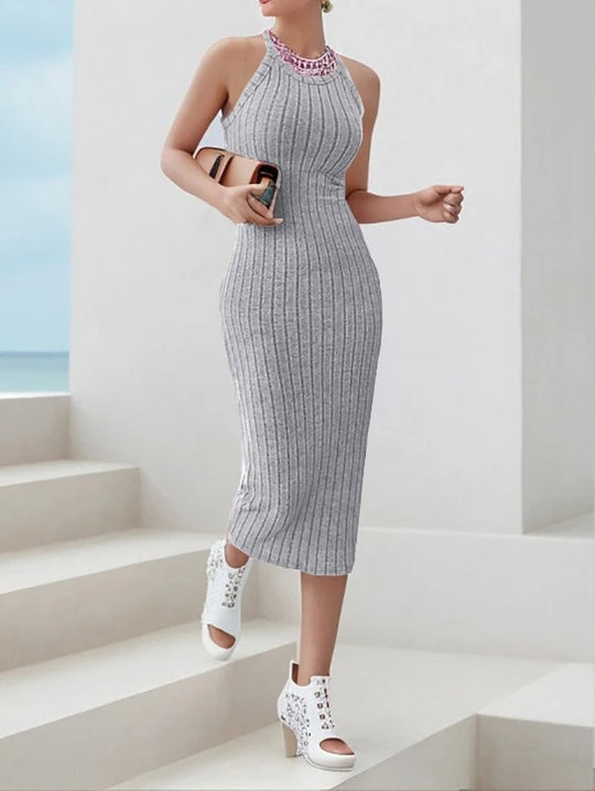 Halterneck bodycon midi-kjole til kvinder
