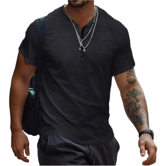 Herre T-shirt uden krave i ensfarvet