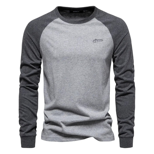 Langærmet patchwork-T-shirt til mænd
