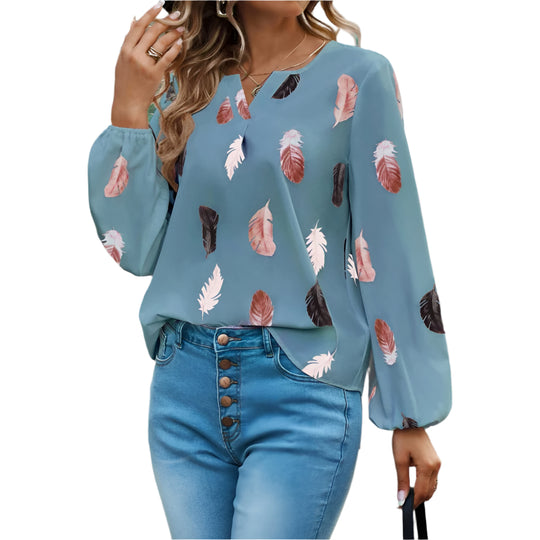 Chiffonbluse med fjermønster