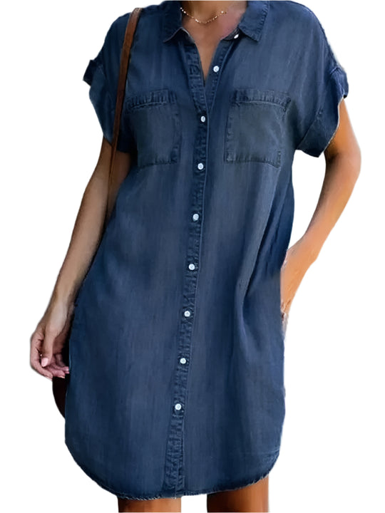 Kvinders Casual Loose Fit denimskjortekjole